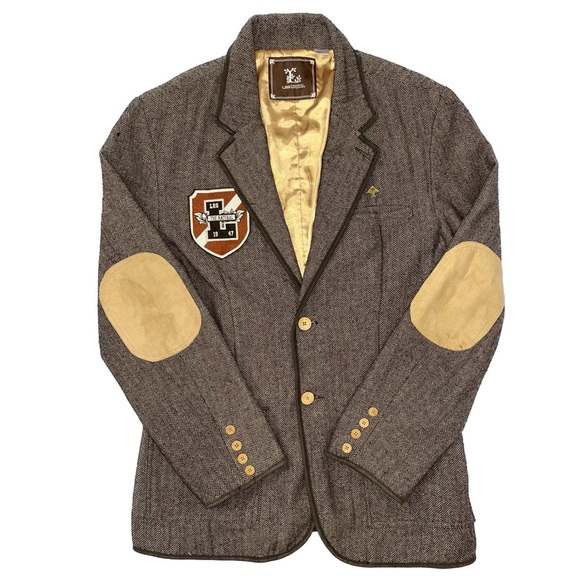 LRG Vintage Style Herringbone Tweed Academia Patch Blazer - Picture 6 of 11